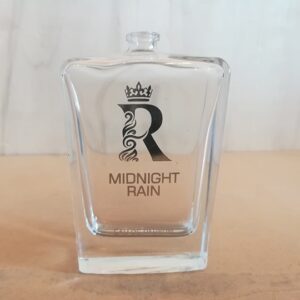 چاپ برند MIDNIGHT RAIN روی شیشه عطر - مجموعه چاپ صنعتی ایساتیس